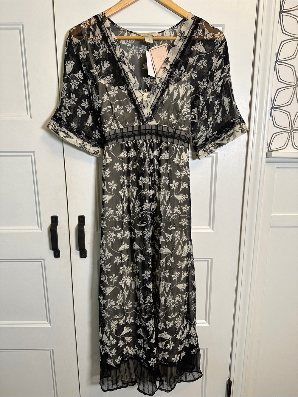 jonathan martin Black and White Floral Sheer Midi Dress